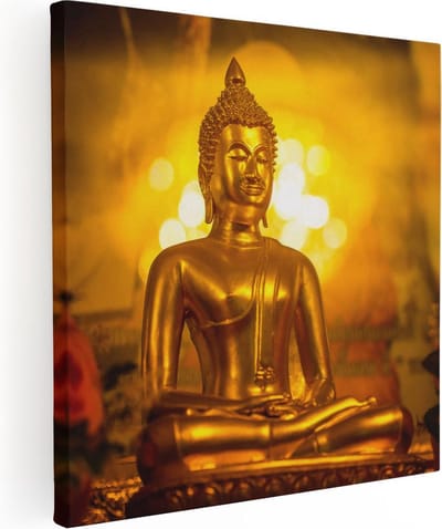 Artaza Canvas Schilderij Boeddha - 90x90 cm - Wanddecoratie Spiritueel - Muurdecoratie Woonkamer - Schilderijen Op Canvas Gouden Boeddhabeeld