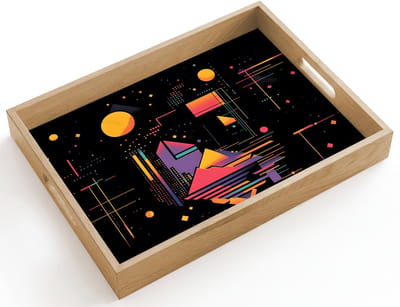 Dienblad hout 40x30 cm - Schootdienblad - Abstract - Vormen - Lijnen - Kleurrijk - Borrelplank rechthoek - Plateau dienbladen