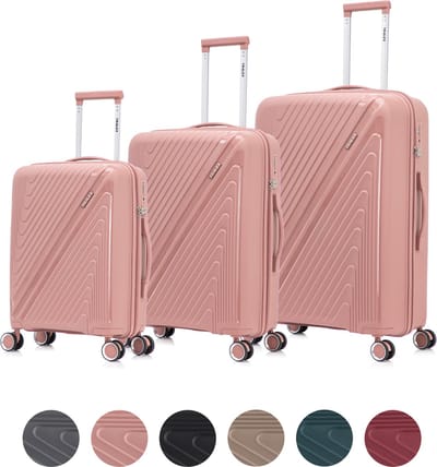 TRALEX - Horizon - 3 Delig kofferset - 42L-67L&97L - Handbagage 42L - Medium koffer 67L & Grote koffer 97L - Polypropyleen - Harde schaal - TSA-slot - Lichtgewicht - Flexibel - Duurzaam - Stille dubbele (rubberen) spinnerwielen - Dusky Rose