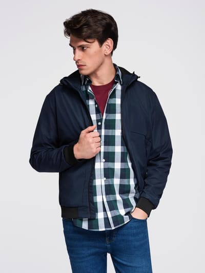 OMBRE Jas - Regular Fit - Rits - Geruit Marine S