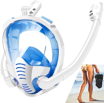 180° Panoramisch Duikmasker Serie - Dubbel Luchtpijp Systeem - Droge Top Technologie - Volledig Gezicht Bedekking - Voor Snorkelen & Freediving - Witblauw