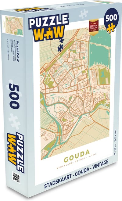 Puzzel Stadskaart - Gouda - Vintage - Legpuzzel - Puzzel 500 stukjes - Plattegrond
