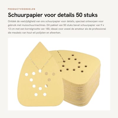 Dailygoods- Schuurpapier Set 50 Stuks - Korrelgrootte 180 - 9 x 13 cm - Antistatisch - Geschikt voor Muisschuurmachine - Hoogwaardig Aluminiumoxide - Schuurbladen