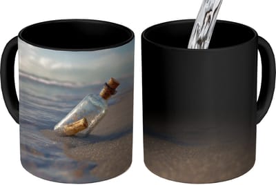 Magische Mok - Foto op Warmte Mokken - Koffiemok - Glazenfles - Post - Zee - Zand - Magic Mok - Beker - 350 ML - Theemok
