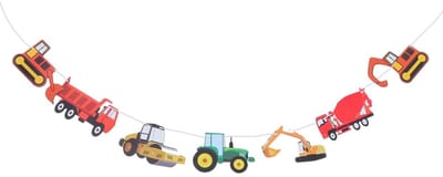 Shopcentral - Banner Zeven auto graafmachine vrachtwagen - Verjaardagsfeest decoratie - Hoogwaardig papier - Kleurrijk ontwerp - Herbruikbaar - Geschik...