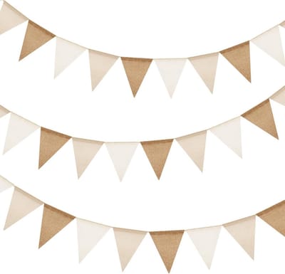Beige Vlaggenketting 2x4 Meter – Set van 24 Herbruikbare Jute Wimpels voor Buiten en Binnen