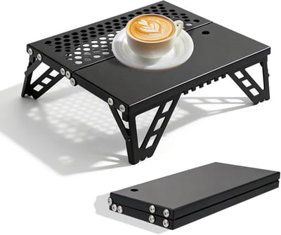 SnelShoppen - Klaptafel Camping Eettafel Opvouwbaar Mini Zaktafel Ultralicht Aluminium Draagbaar 26,3x20x6,7 cm Zwart Voor Buiten Balkon Tuin