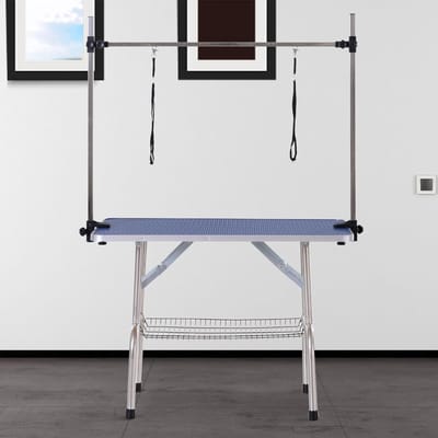 Thuys – Trimtafels Voor Honden – Met Aanlijnoptie Kat – In Hoogte Verstelbaar – Inklapbaar – 107 x 60 x 170cm – Blauw