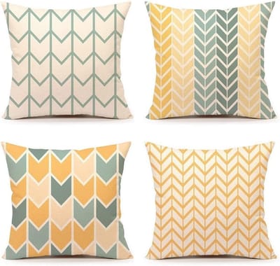 Set van 4 decoratieve buitenkussens voor bank, woonkamer, slaapkamer, stoel, bed, tuin, sierkussen, oranje-geel, 50 x 50 cm