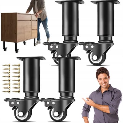 Wielen- Uitschuifbare Meubelwielen - 14-18cm - 360° Draaibaar & Vergrendelbaar - Gelegeerd Staal Roestvrij - Stil & Antislip - Incl. Schroeven - Voor Bank, Bed & Kast
