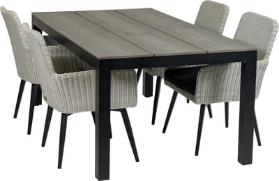 5-delige tuinset | 4 Pisa stoelen (White) | 180cm Cyprus tuintafel (Grey)