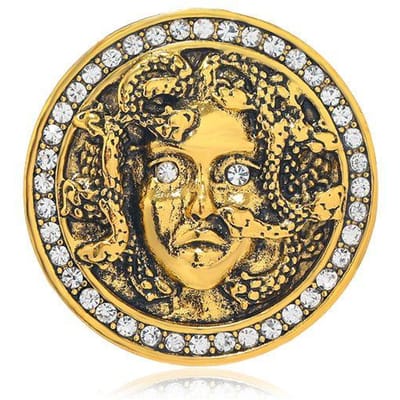 Vintage Broche Griekse Medusa Vorm Diamanten Luxe Hoofdbroche Jas Kleding Accessoires Fijne Speld beige