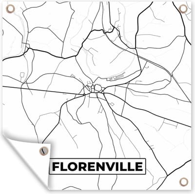 Tuin poster Stadskaart – Plattegrond – België – Zwart Wit – Florenville – Kaart - 200x200 cm - Tuindoek