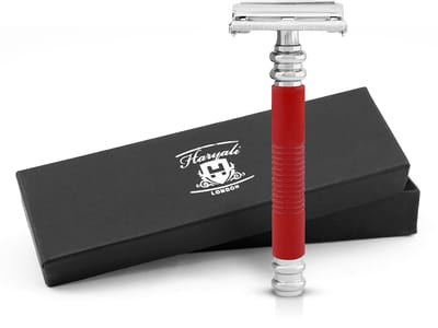 Haryali London Butterfly Safety Razor voor mannen en vrouwen - Metallic Double Edge Razor - Smart Grip - Herbruikbaar scheermes - Rood - Past op alle DE-mesjes