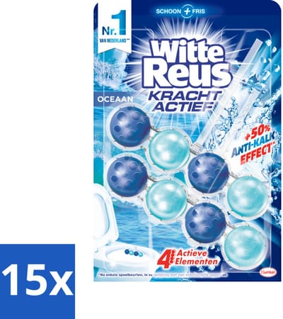 15 x Witte Reus - Kracht Actief WC Blok - Oceaan Boost - 2 Toiletblokken - Toiletblok - Oceaan Boost - Frisse Geur - Reiniging - Hygiëne