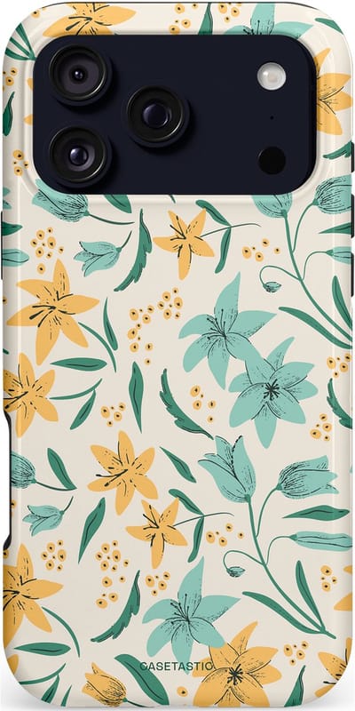 Casetastic hoesje geschikt voor Apple iPhone 17 Pro Max - MagSafe - Dubbellaagse bescherming - Sereen in bloei - Fashion Case - Lichtgrijs Crème Saliegroen Wit