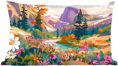 Sierkussens - Kussentjes Woonkamer - 60x40 cm - Rivier - Vallei vol bloemen - Levendig