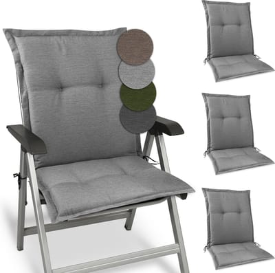 Beautissu HighLux NL – Set van 4 Tuinkussen Lage Rug Kussen 105x50x7cm – Outdoor Zitkussen voor Tuinstoel Grijs