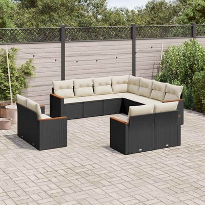 vidaXL - 11-delige - Loungeset - met - kussens - poly - rattan - zwart