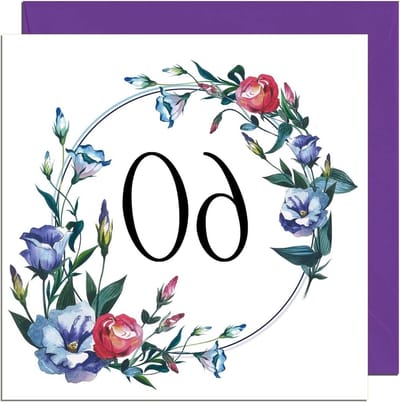 Verjaardagskaart 60 jaar - Kaart dames Bloemenkaart - Gele Felicitatie - Gedrukt op 350gsm karton - 145 x 145mm - Multi
