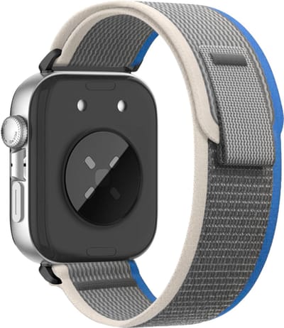 Stravo Trail Loop Nylon Sportbandje – Geschikt voor Huawei Watch Fit 5 / Watch Fit 5 Pro / Watch Fit 4 / Watch Fit 4 pro / Watch Fit 3 – Elastisch Nylon Horlogebandje met Klittenbandsluiting – Blauw / Grijs