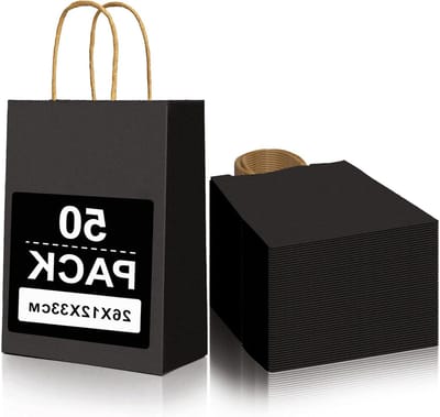 Omgoods - 50 Stuks Grote Papieren Draagtassen met Handvat - Zwarte Kraft Papieren Tassen 26 x 12 x 33 cm