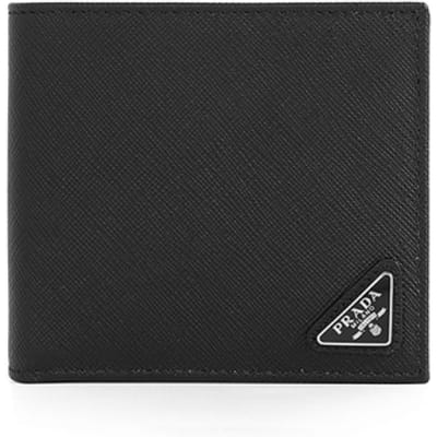 Prada Saffiano Driehoek Logo Korte Gevouwen Lederen Portemonnee Unisex Portemonnees Zwart 2MO738-QHH-F0002 Basic Set (Bag)