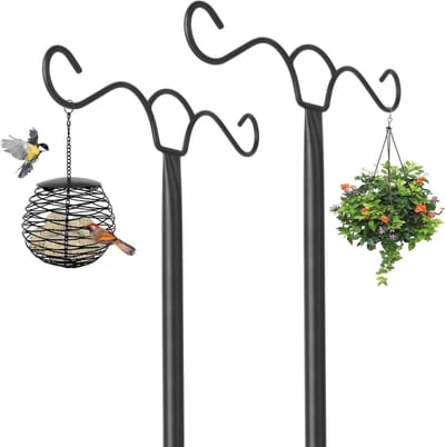 Hanging Bird Feeders en Voederstations voor Tuin, 197cm Hoge Standaard met Dubbele Haak voor Voedsel en Lampen, 2 Stuks van Duurzaam Metaal