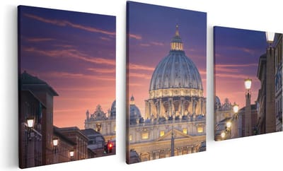 Artaza Canvas Schilderij Drieluik Sint Pietersbasiliek in Rome, Italië - 120x60 - Foto Op Canvas - Canvas Print