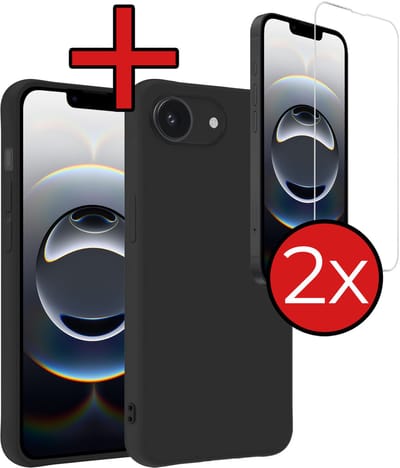 Hoesje - Met 2x Screenprotector - Geschikt voor Apple iPhone 16e / 17e - Sterk & Shockproof - Telefoon Hoes - Back Cover - Siliconen Case - Telefoonhoes - Zwart