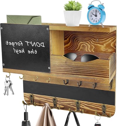 Decoratieve Houten Wandplank met Sleutelopslag, Modern Sleutelbord voor Hal, Slaapkamer of Woonkamer - Praktische Sleutelhouder met Opbergruimte (Bruin)