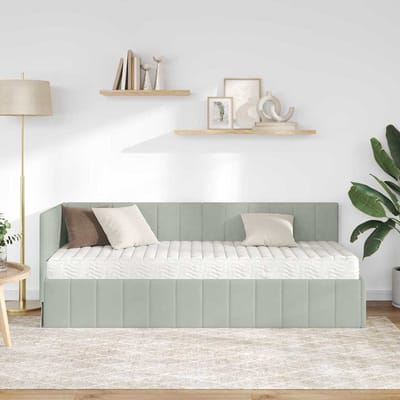 vidaXL - Hoekbedframe - met - Matras - 2 - st - Lichtgrijs - 80 - x - 200 - cm - Fluweel