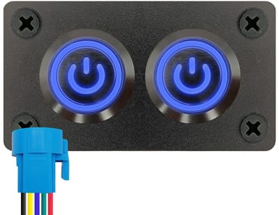 ProRide Metalen drukschakelaar 12-24V ON-OFF - Inbouwpaneel tweevoudig - 22mm - IP67 - LED indicatie Blauw