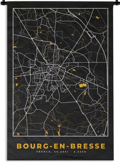 Wandkleed - Wanddoek - Bourg-en-Bresse - Stadkaart - Plattegrond - Kaart - Frankrijk - 120x180 cm - Wandtapijt - Stadskaart