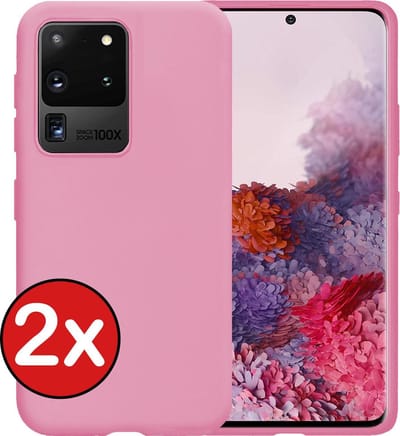 Hoesje - 2 Stuks - Geschikt voor Samsung Galaxy S20 Ultra - Sterk & Shockproof - Telefoonhoes - Back Cover - Case Siliconen - Telefoon Hoes - Lichtroze