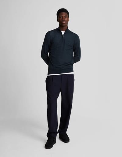 Lyle & Scott - Trui Donkerblauw Lyle&scott Tonal Eagle Merino Quarter Zip Jumper Trui Donkerblauw Kn2122vc
