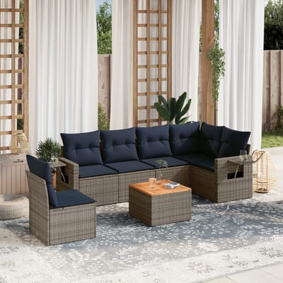 vidaXL - 7-delige - tuinbankset - met - kussens, - grijs - polyrotan