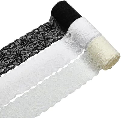 Elastische kanten rand 10,97 m in 3 kleuren, 8,2 cm breed, rekbaar bloemenlint voor naaien, DIY knutselwerk en geschenkverpakkingen