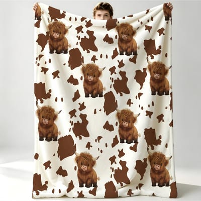 Kawaii Hooglandkoe Print Deken, Zachte Warme Pluche Deken Voor Bank/Bed/Kantoor Dutje, Perfect Cadeau Voor Dierenvrienden 70x100cm white
