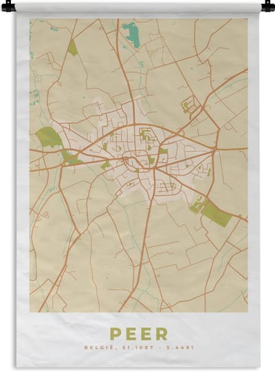 Wandkleed - Wanddoek - België - Kaart - Plattegrond - Stadskaart - Peer - 120x180 cm - Wandtapijt