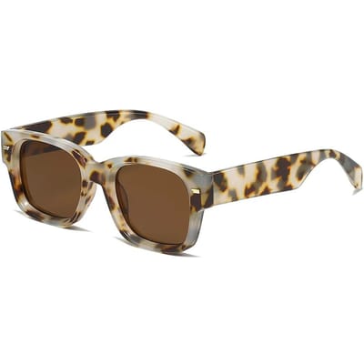 Style Designer Haut de Gamme Rétro Audacieux Punk Tendance Intemporel Riveté Carré Féminin Pour Homme et Femme Lunettes de Soleil As the photo beige