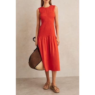 Reiss Shirred Detail Midi Dress Red Size: 4 | Midi Dresses Outlet | Dames | Rood