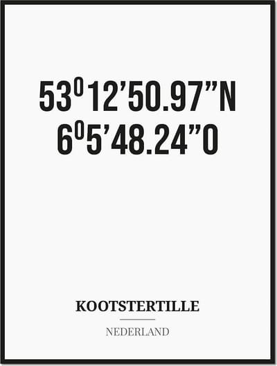Poster/kaart KOOTSTERTILLE met coördinaten