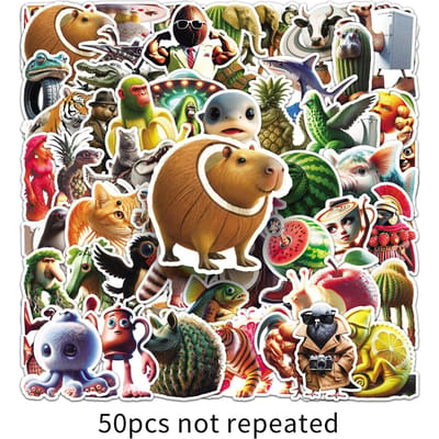 50 stuks Abstracte Dieren Tung Tung Sahur Italiaanse Hersenkrakers Dieren Stickers Grappige Graffiti Decals Voor Waterbeker Gitaar Laptop