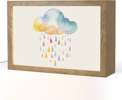 Nachtlampje 30x20 cm - Kinder lampje - Wolk - Regen - Watercolor - Kleurrijk - Tafellamp kinderkamer - Slaapkamer lamp - Bedlamp kinderen - Kinderlampje stopcontact - Wandlamp babykamer - Nachtlampjes