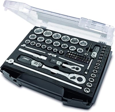 Dopsleutelset 75-delig - Gereedschapskist Ratel - Auto Onderhoud - 90 Tanden Ratel - 1/2 en 1/4 inch - Zwart