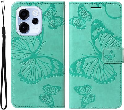 Coverup Hoesje - Geschikt voor OPPO Reno15 F Hoesje - Coverup Vlinders Book Case - Mintgroen
