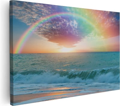 Artaza Canvas Schilderij Zee - 60x40 cm - Wanddecoratie Strand - Muurdecoratie Zonsondergang - Schilderijen Op Canvas Regenboog