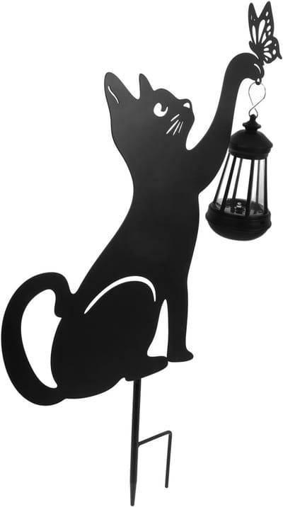 Zonne Tuinlamp Kat - Decoratieve Staaklamp - Buiten Verlichten - Duurzaam IJzer Materiaal - 55x27cm - Zwart