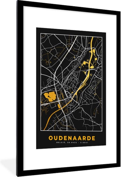 Fotolijst incl. Poster - Oudenaarde - Stadskaart - Kaart - Goud - Plattegrond - 60x90 cm - Posterlijst